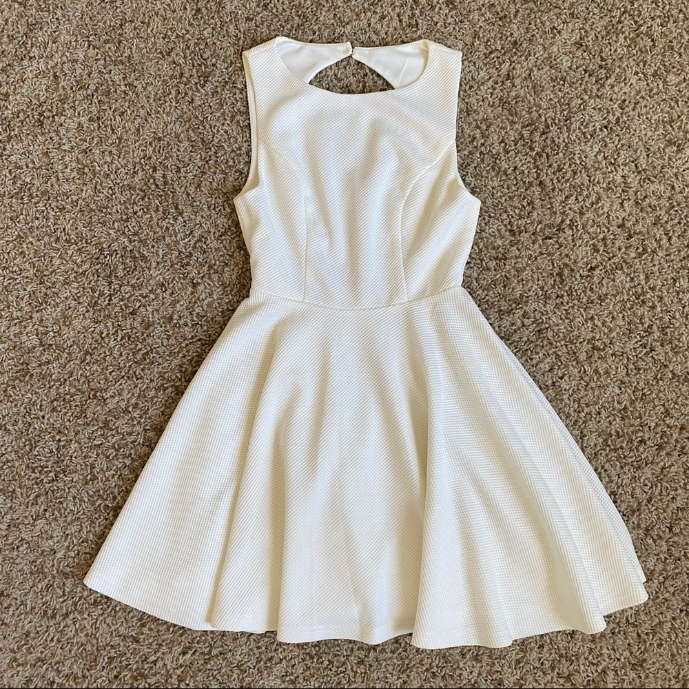Lulu’s Gal About Town Open Back Skater Fit and Flare Dress White Mini Dress